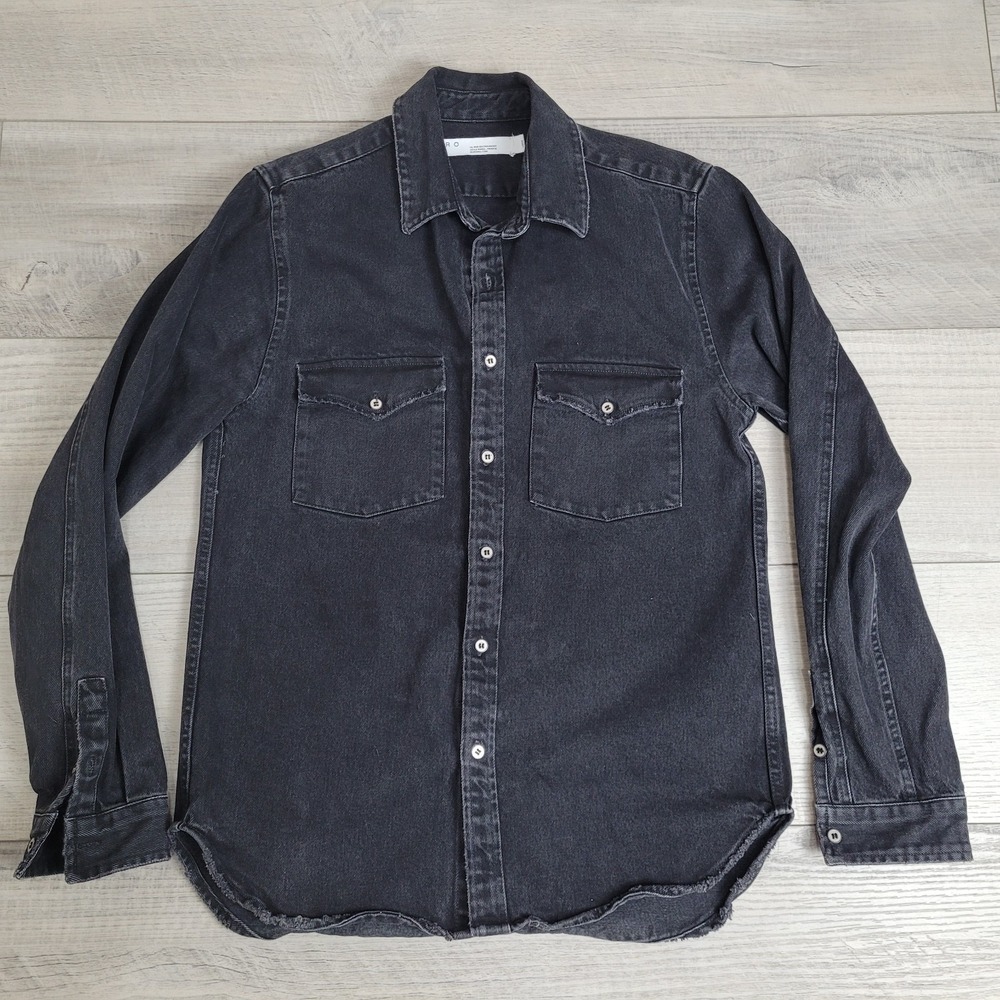 🧥IRO ROEL Shacket Men's L Denim Shirt Jacket Overshirt Black Grunge Streetwear - Picture 2 of 16
